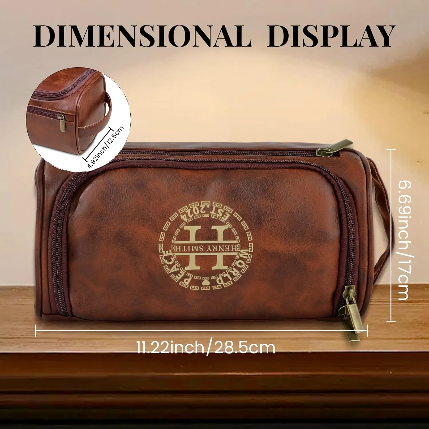 Personalized Toiletry Bag for Men Personalized PU Leather Toiletry Bag Engraved Name Initials Water Resistant Gift for Travel Christmas weddings (Style02)