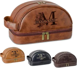 Personalized Toiletry Bag for Men Personalized PU Leather Toiletry Bag Engraved Name Initials Water Resistant Gift for Travel Christmas weddings (Style04)