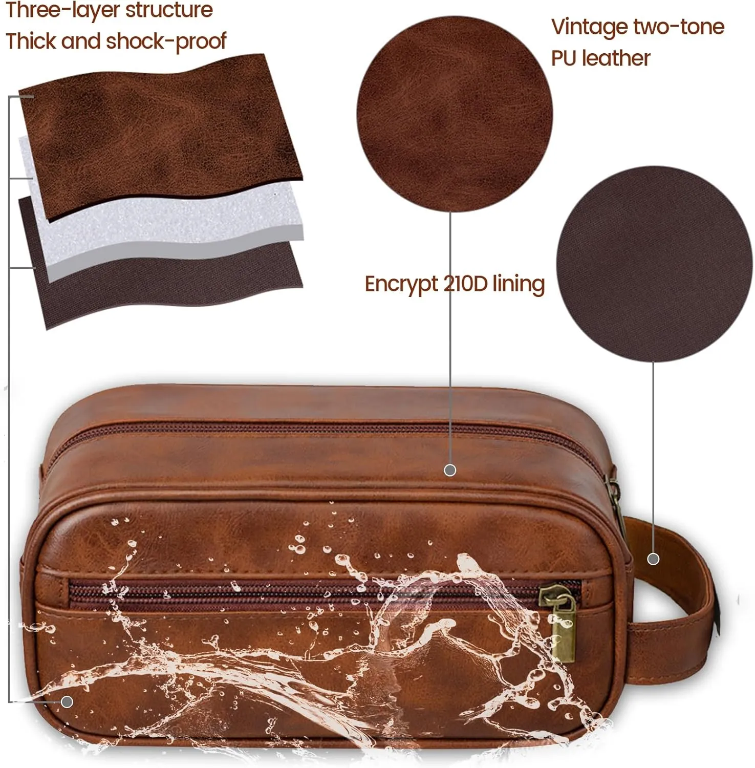 Personalized Toiletry Bag for Men Personalized PU Leather Toiletry Bag Engraved Name Initials Water Resistant Gift for Travel Christmas weddings (Style05)