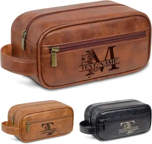 Personalized Toiletry Bag for Men Personalized PU Leather Toiletry Bag Engraved Name Initials Water Resistant Gift for Travel Christmas weddings (Style05)