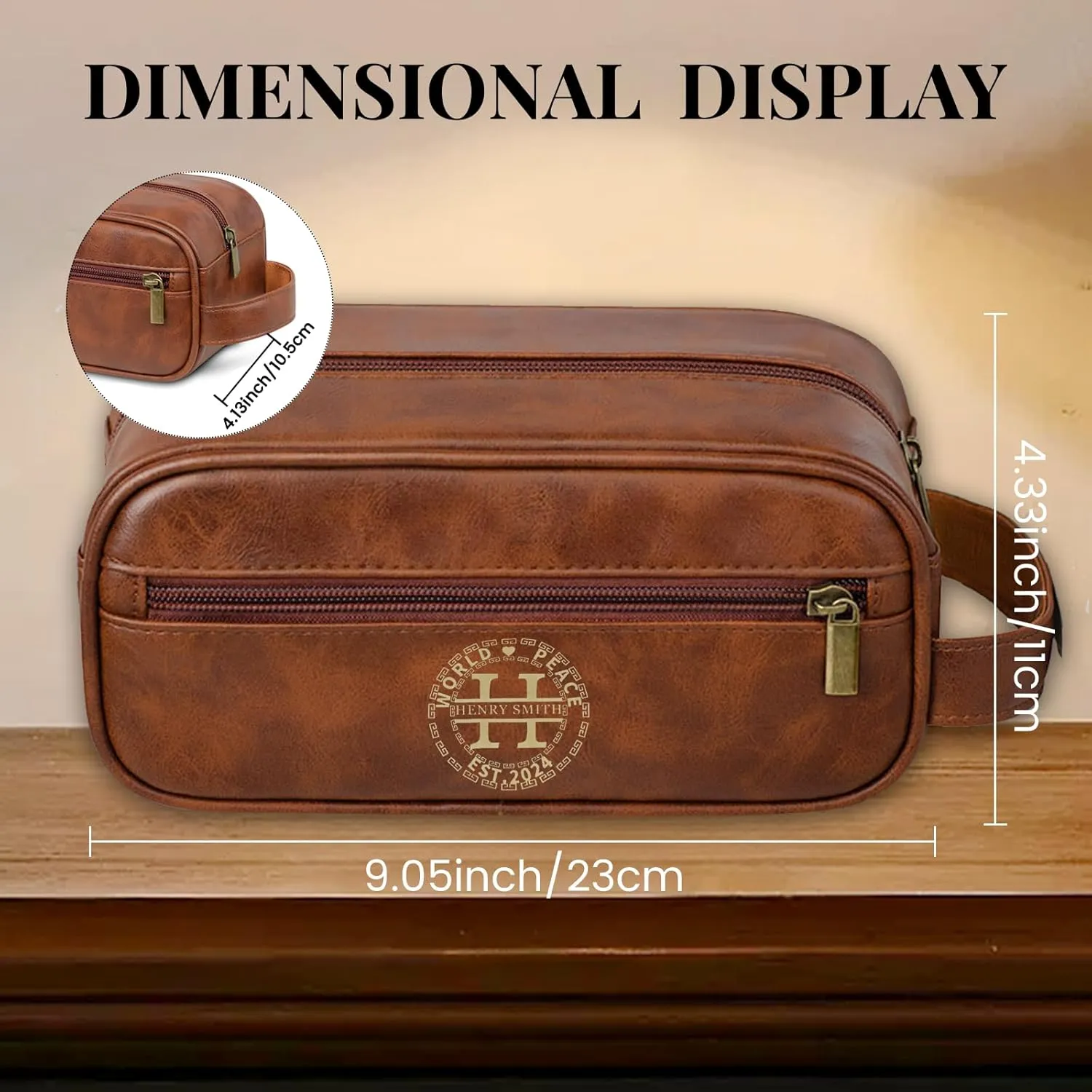 Personalized Toiletry Bag for Men Personalized PU Leather Toiletry Bag Engraved Name Initials Water Resistant Gift for Travel Christmas weddings (Style05)