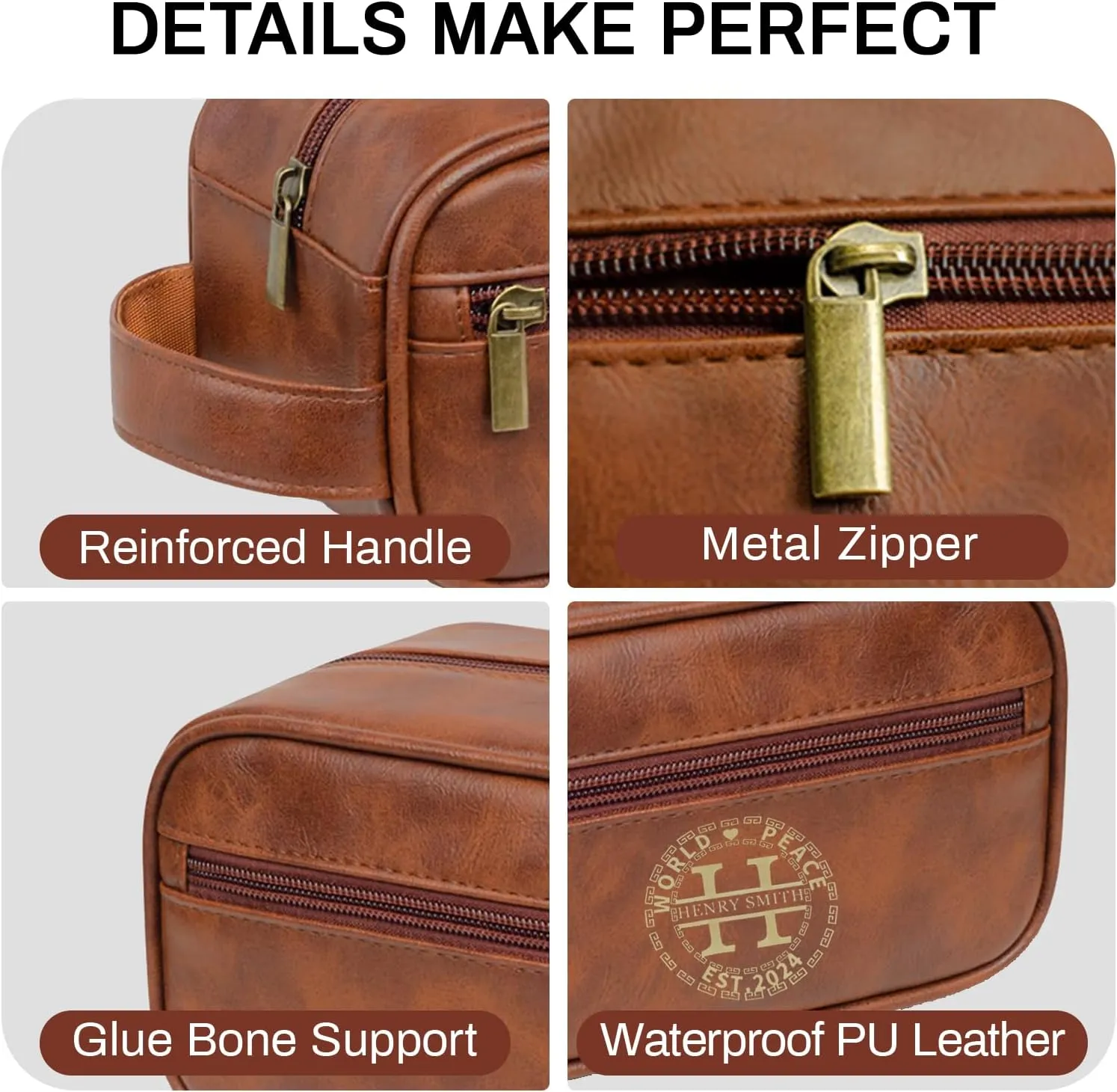Personalized Toiletry Bag for Men Personalized PU Leather Toiletry Bag Engraved Name Initials Water Resistant Gift for Travel Christmas weddings (Style05)