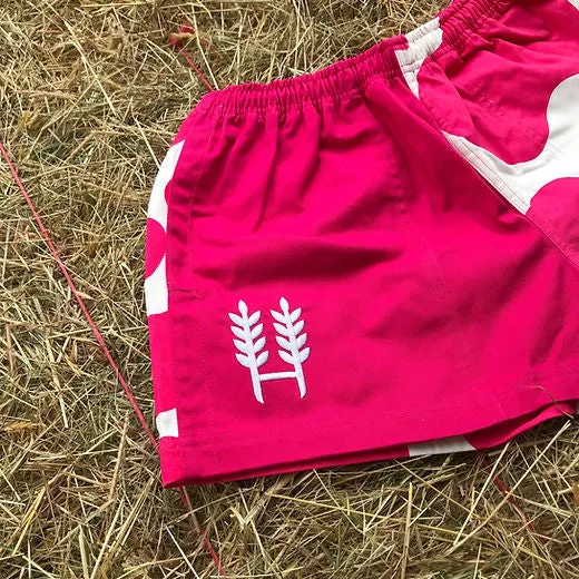 Pink Cow Print Harlequin Shorts