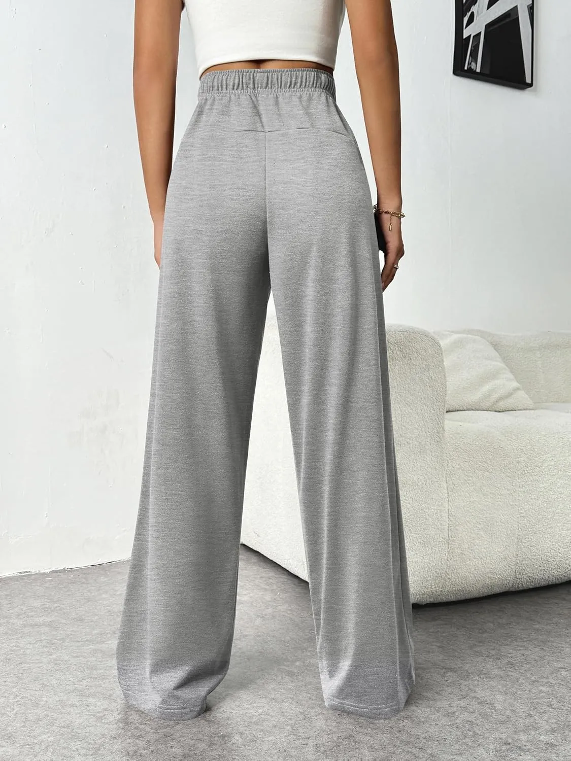 PINSPARK Wide Leg Sweat Pants for Womens High Waisted Baggy Sweatpants Casual Drawstring Workout Pants with Pockets
