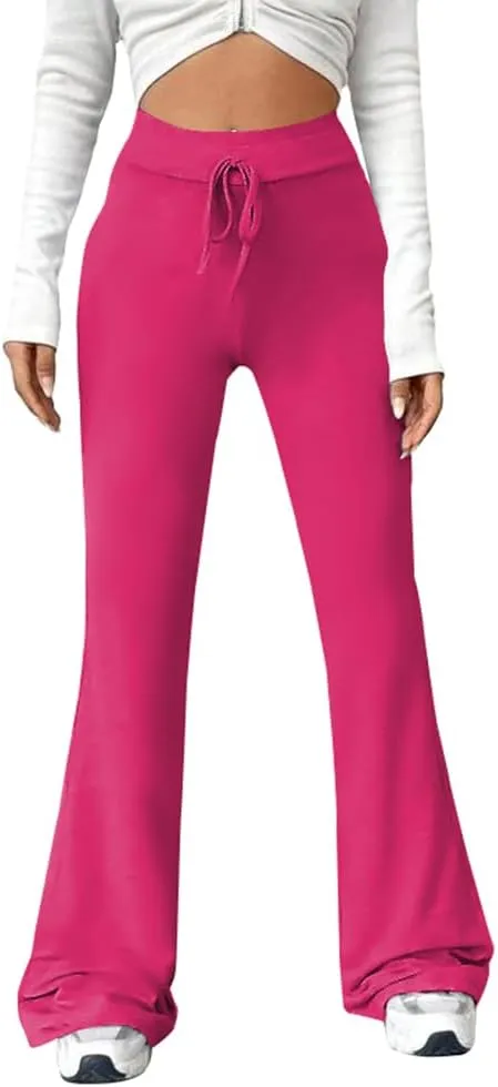 PINSV Women's High Waisted Flare Leggings Wide Leg Sweatpants Bootcut Yoga Pants