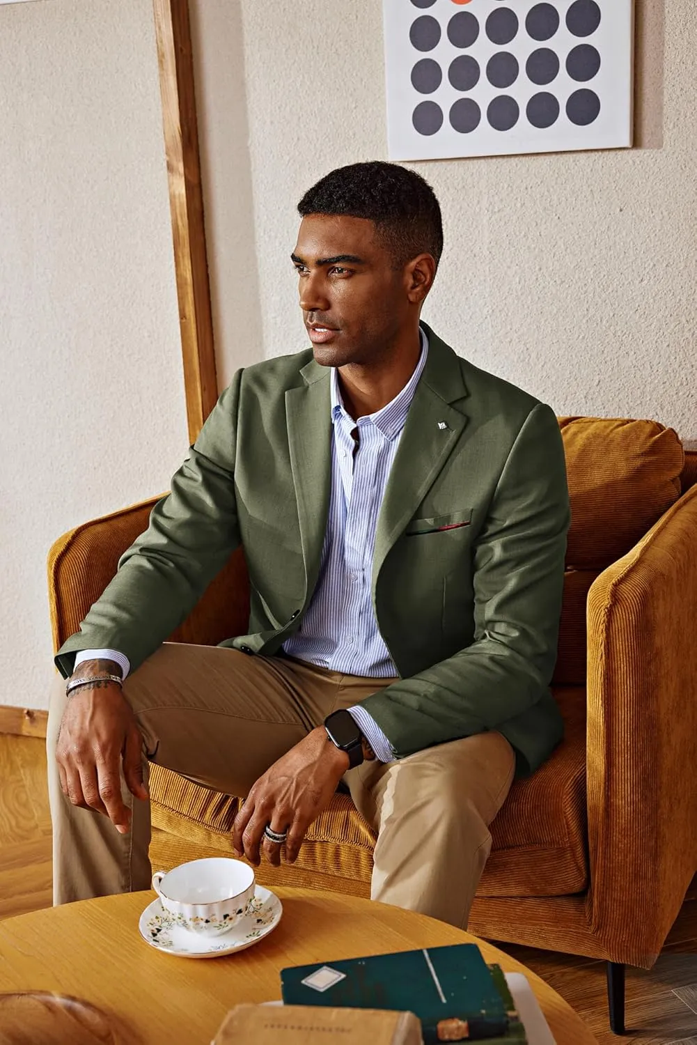 PJ PAUL JONES Mens Blazer Lightweight Sport Coats Casual Two Buttons Notched Lapel Suit Jacket with Removable Brooch