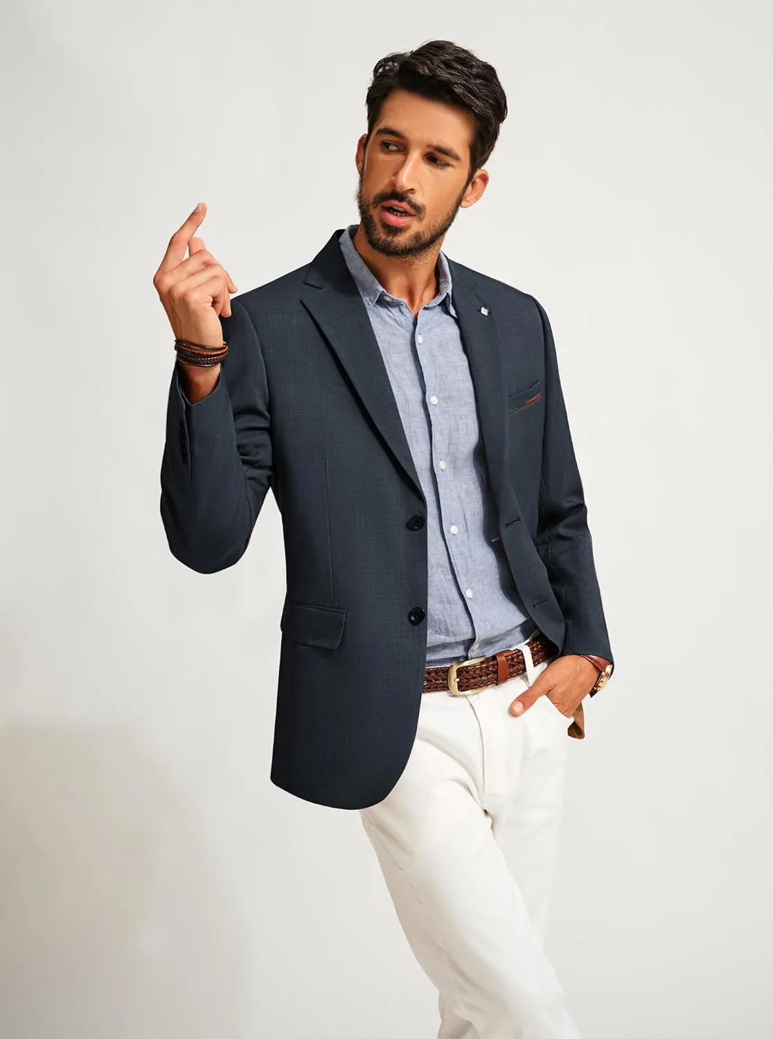PJ PAUL JONES Mens Blazer Lightweight Sport Coats Casual Two Buttons Notched Lapel Suit Jacket with Removable Brooch