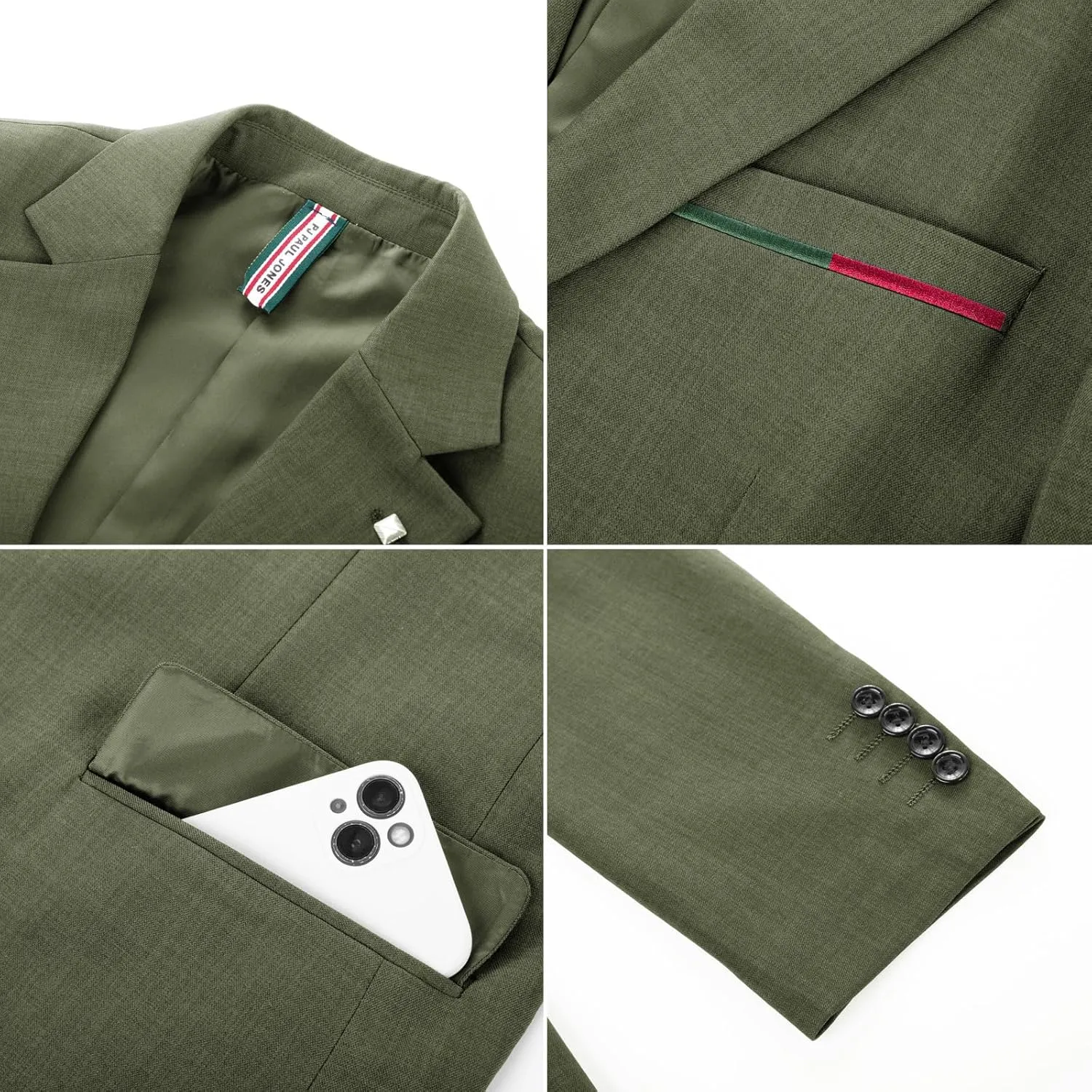 PJ PAUL JONES Mens Blazer Lightweight Sport Coats Casual Two Buttons Notched Lapel Suit Jacket with Removable Brooch