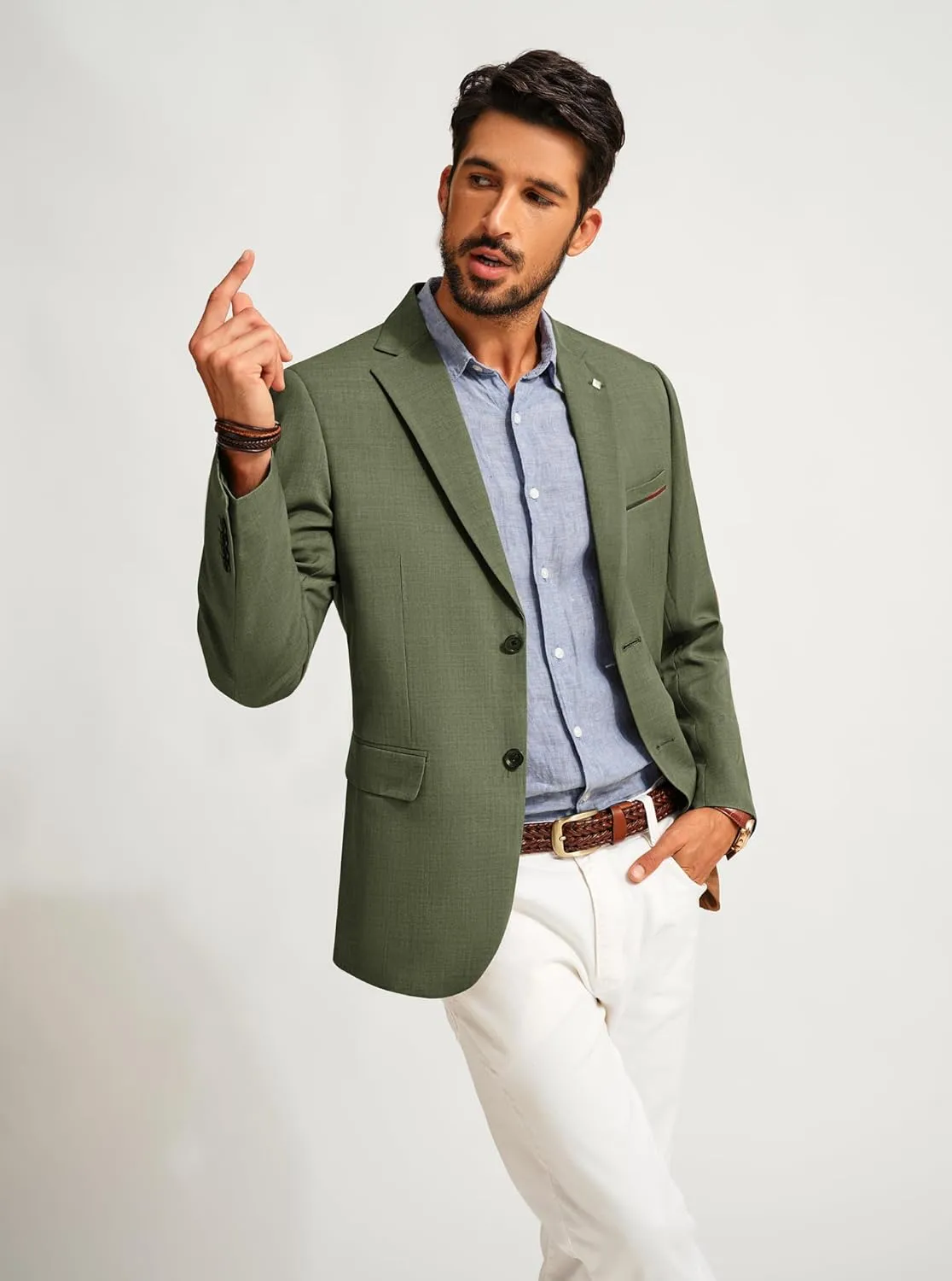 PJ PAUL JONES Mens Blazer Lightweight Sport Coats Casual Two Buttons Notched Lapel Suit Jacket with Removable Brooch