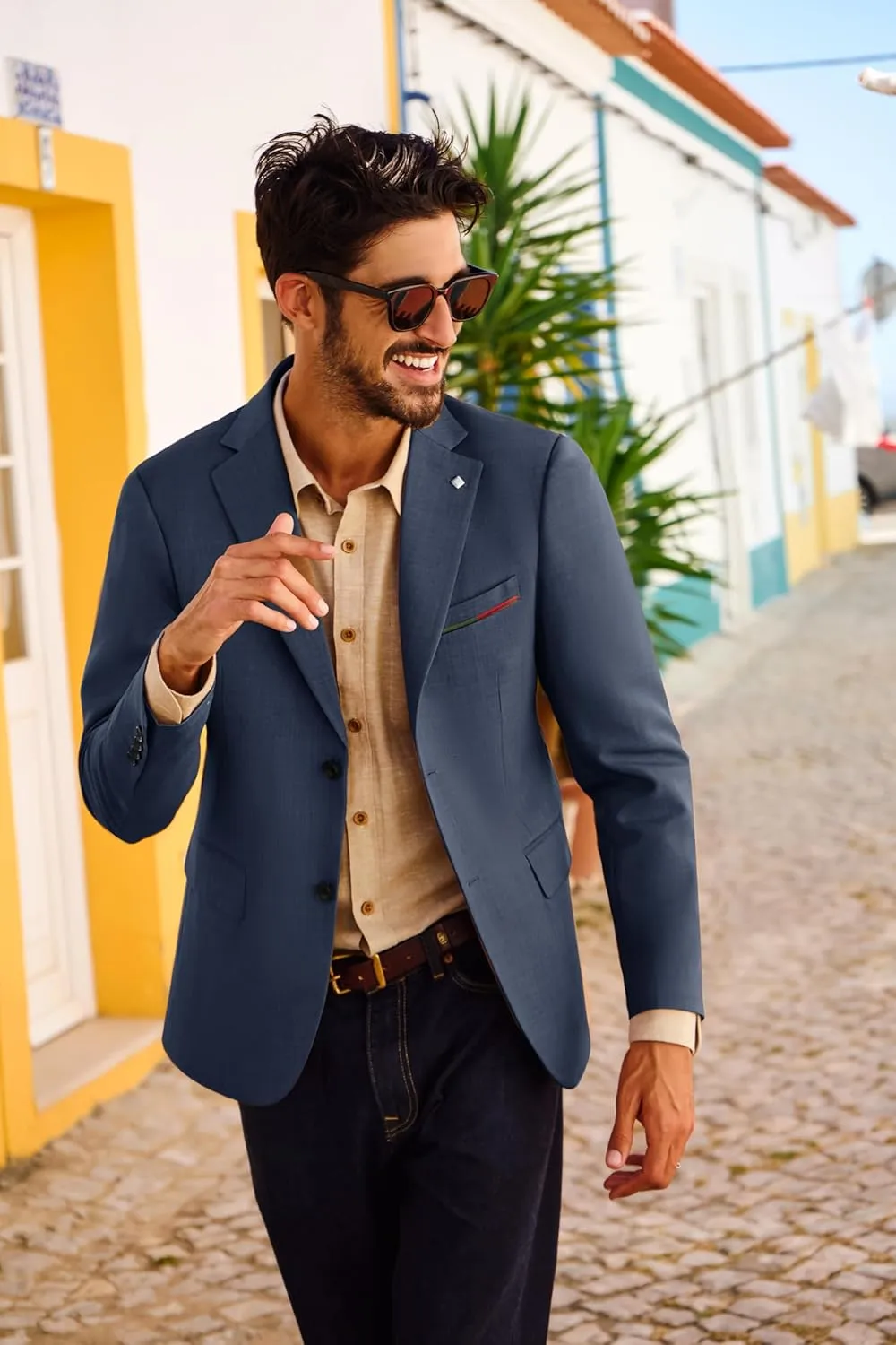 PJ PAUL JONES Mens Blazer Lightweight Sport Coats Casual Two Buttons Notched Lapel Suit Jacket with Removable Brooch