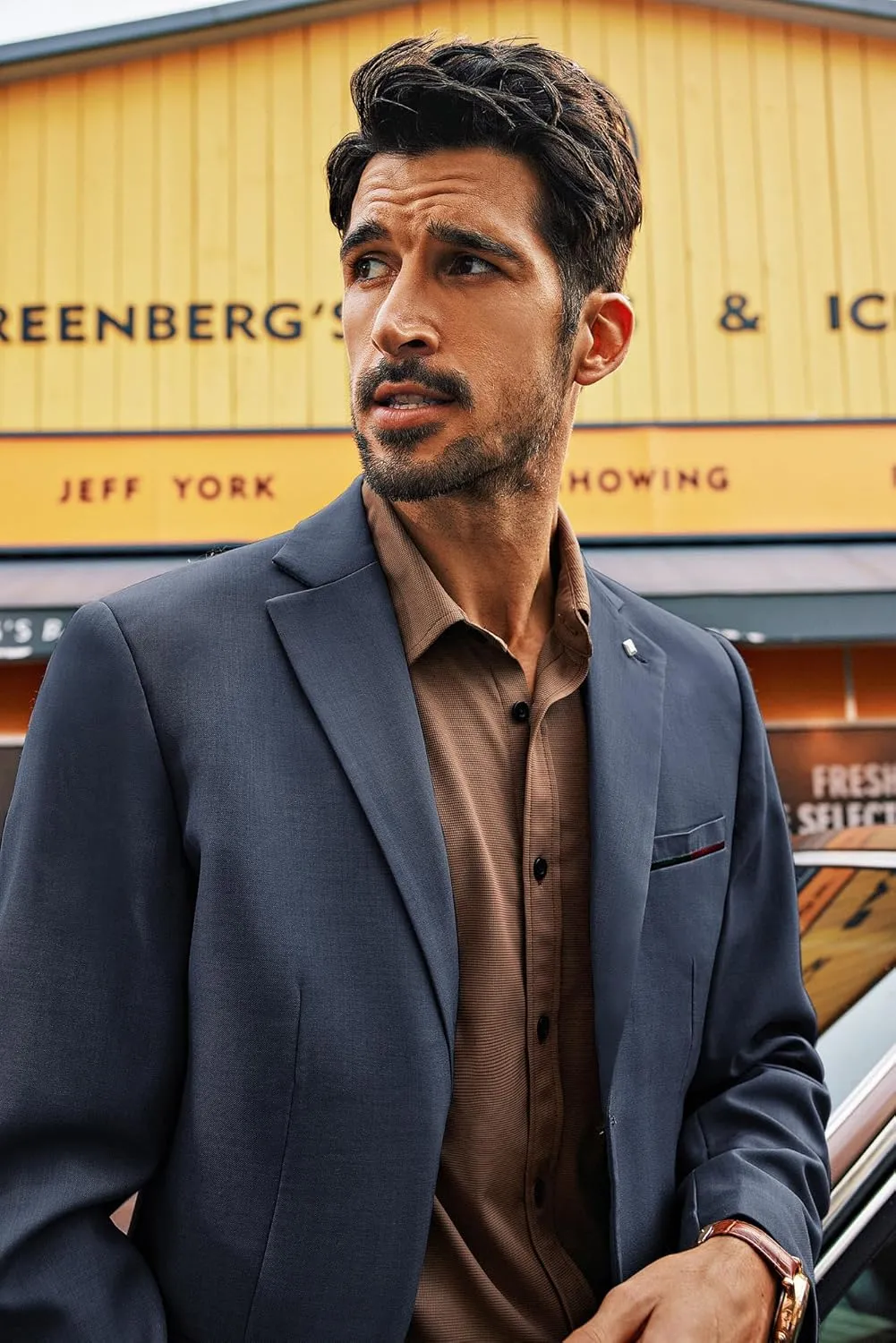 PJ PAUL JONES Mens Blazer Lightweight Sport Coats Casual Two Buttons Notched Lapel Suit Jacket with Removable Brooch