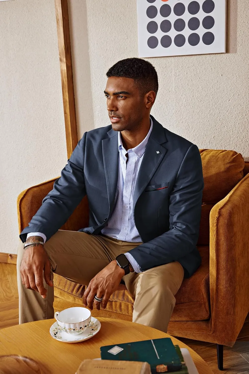 PJ PAUL JONES Mens Blazer Lightweight Sport Coats Casual Two Buttons Notched Lapel Suit Jacket with Removable Brooch