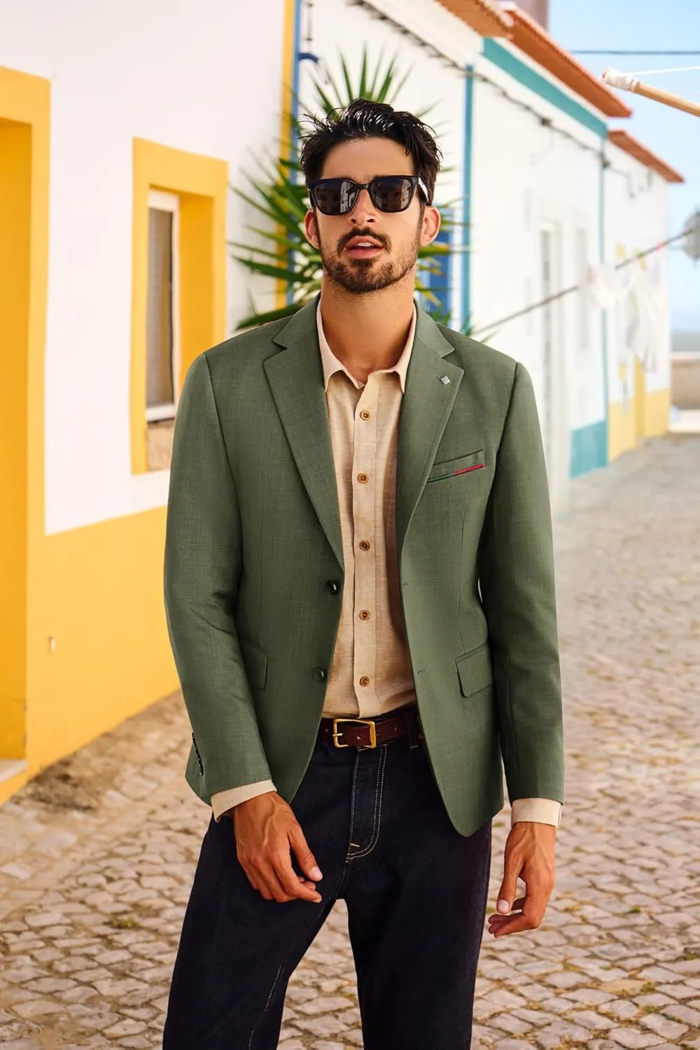 PJ PAUL JONES Mens Blazer Lightweight Sport Coats Casual Two Buttons Notched Lapel Suit Jacket with Removable Brooch