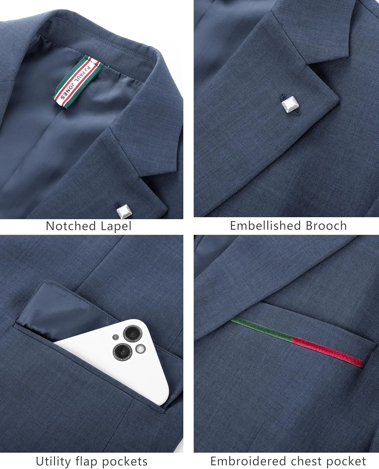 PJ PAUL JONES Mens Blazer Lightweight Sport Coats Casual Two Buttons Notched Lapel Suit Jacket with Removable Brooch