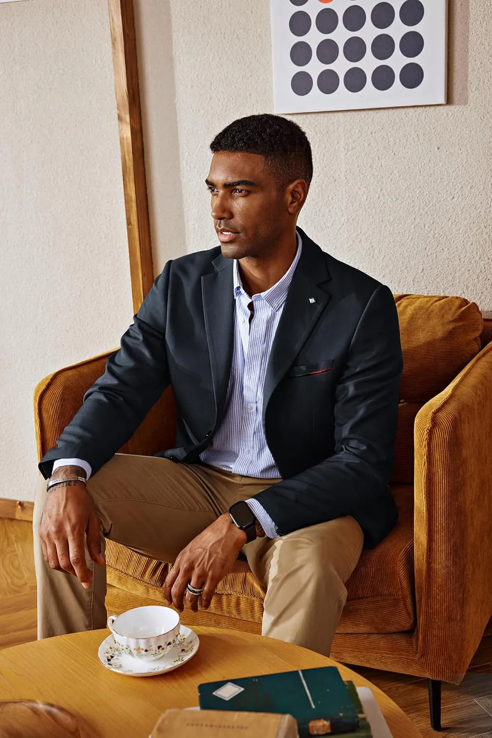 PJ PAUL JONES Mens Blazer Lightweight Sport Coats Casual Two Buttons Notched Lapel Suit Jacket with Removable Brooch