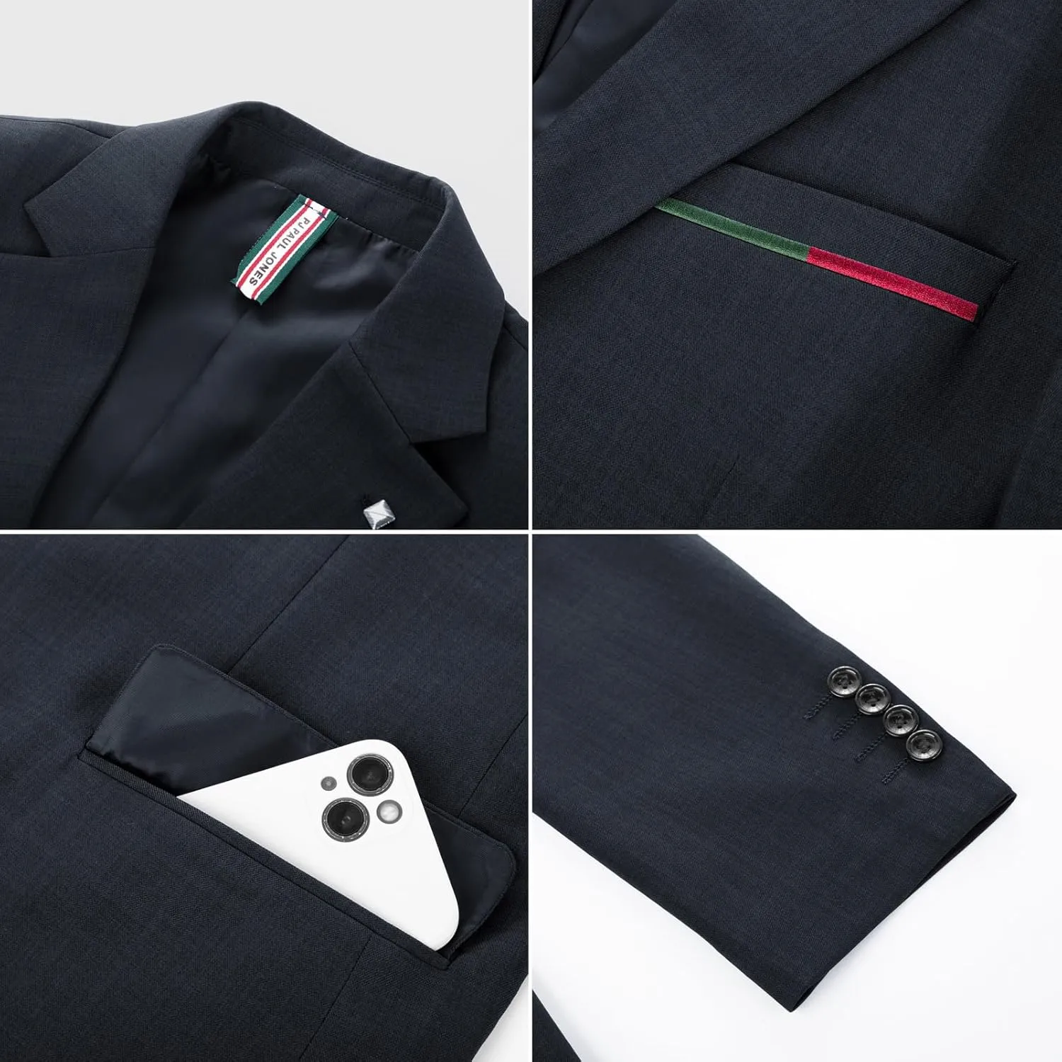 PJ PAUL JONES Mens Blazer Lightweight Sport Coats Casual Two Buttons Notched Lapel Suit Jacket with Removable Brooch