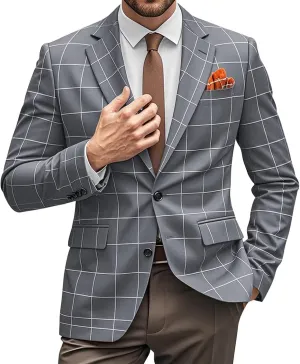 Plaid Blazer Men Sports Coat and Blazers Casual Lightweight Notch Lapel 2 Button Business Mens Suit Jackets