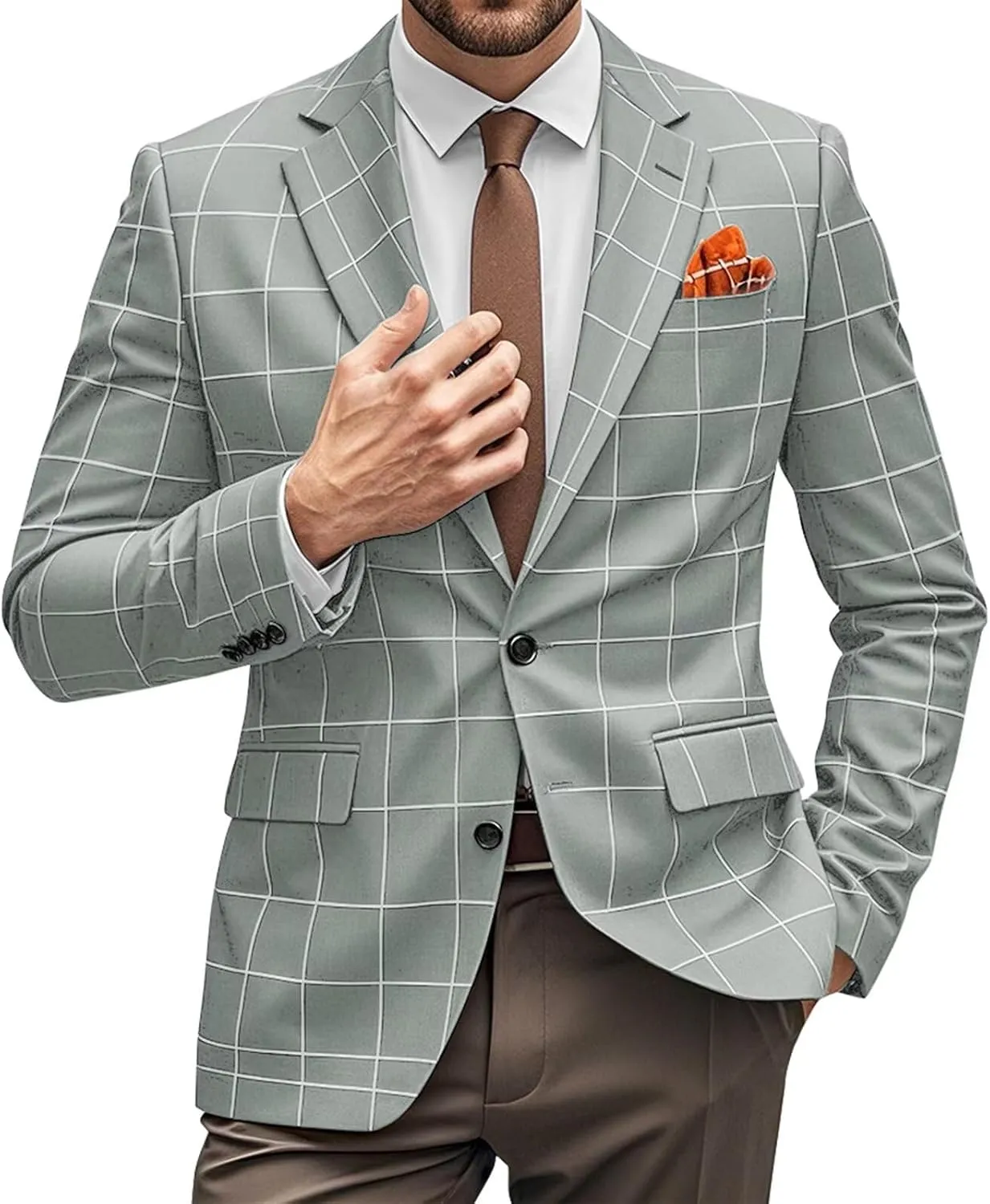 Plaid Blazer Men Sports Coat and Blazers Casual Lightweight Notch Lapel 2 Button Business Mens Suit Jackets