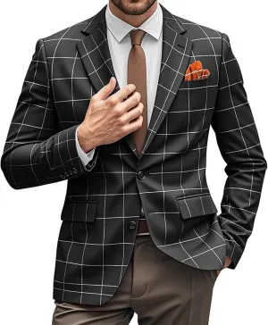 Plaid Blazer Men Sports Coat and Blazers Casual Lightweight Notch Lapel 2 Button Business Mens Suit Jackets