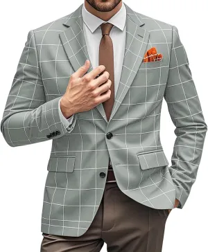 Plaid Blazer Men Sports Coat and Blazers Casual Lightweight Notch Lapel 2 Button Business Mens Suit Jackets