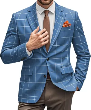 Plaid Blazer Men Sports Coat and Blazers Casual Lightweight Notch Lapel 2 Button Business Mens Suit Jackets