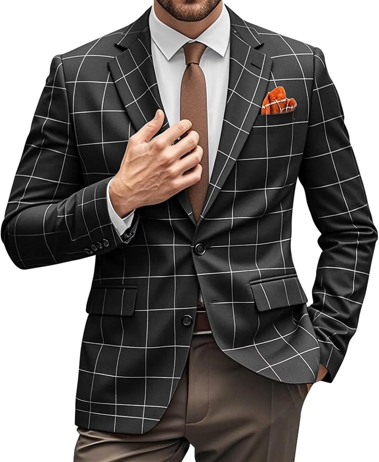 Plaid Blazer Men Sports Coat and Blazers Casual Lightweight Notch Lapel 2 Button Business Mens Suit Jackets