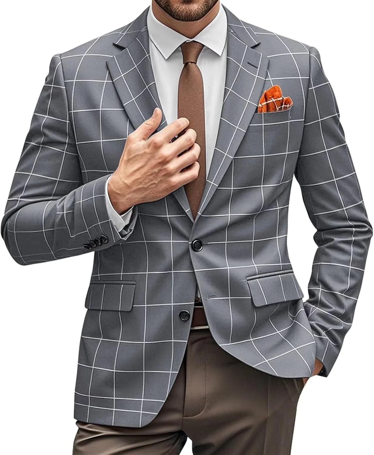 Plaid Blazer Men Sports Coat and Blazers Casual Lightweight Notch Lapel 2 Button Business Mens Suit Jackets
