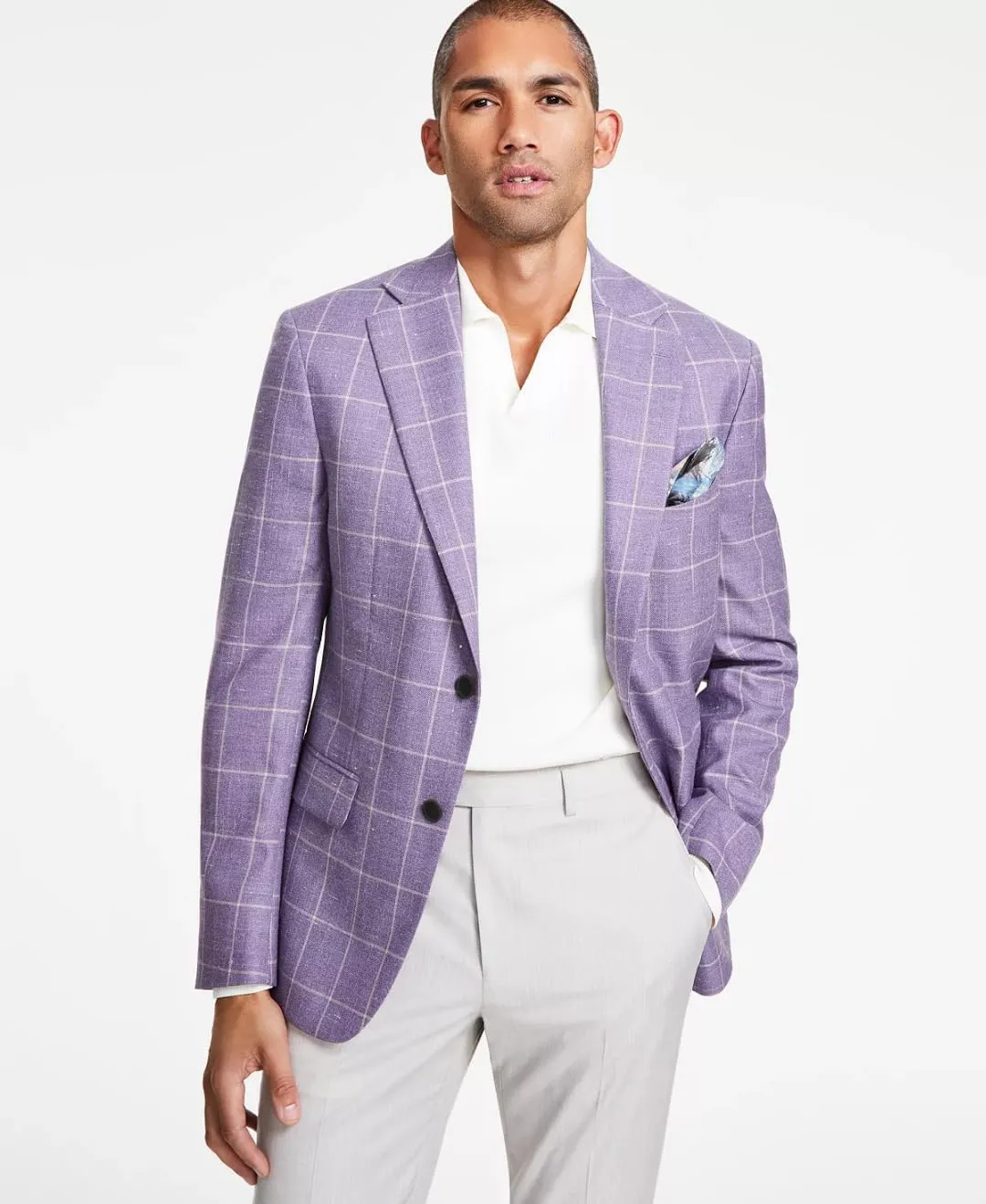 Plaid Blazer Men Sports Coat and Blazers Casual Lightweight Notch Lapel 2 Button Business Mens Suit Jackets