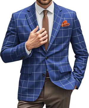 Plaid Blazer Men Sports Coat and Blazers Casual Lightweight Notch Lapel 2 Button Business Mens Suit Jackets