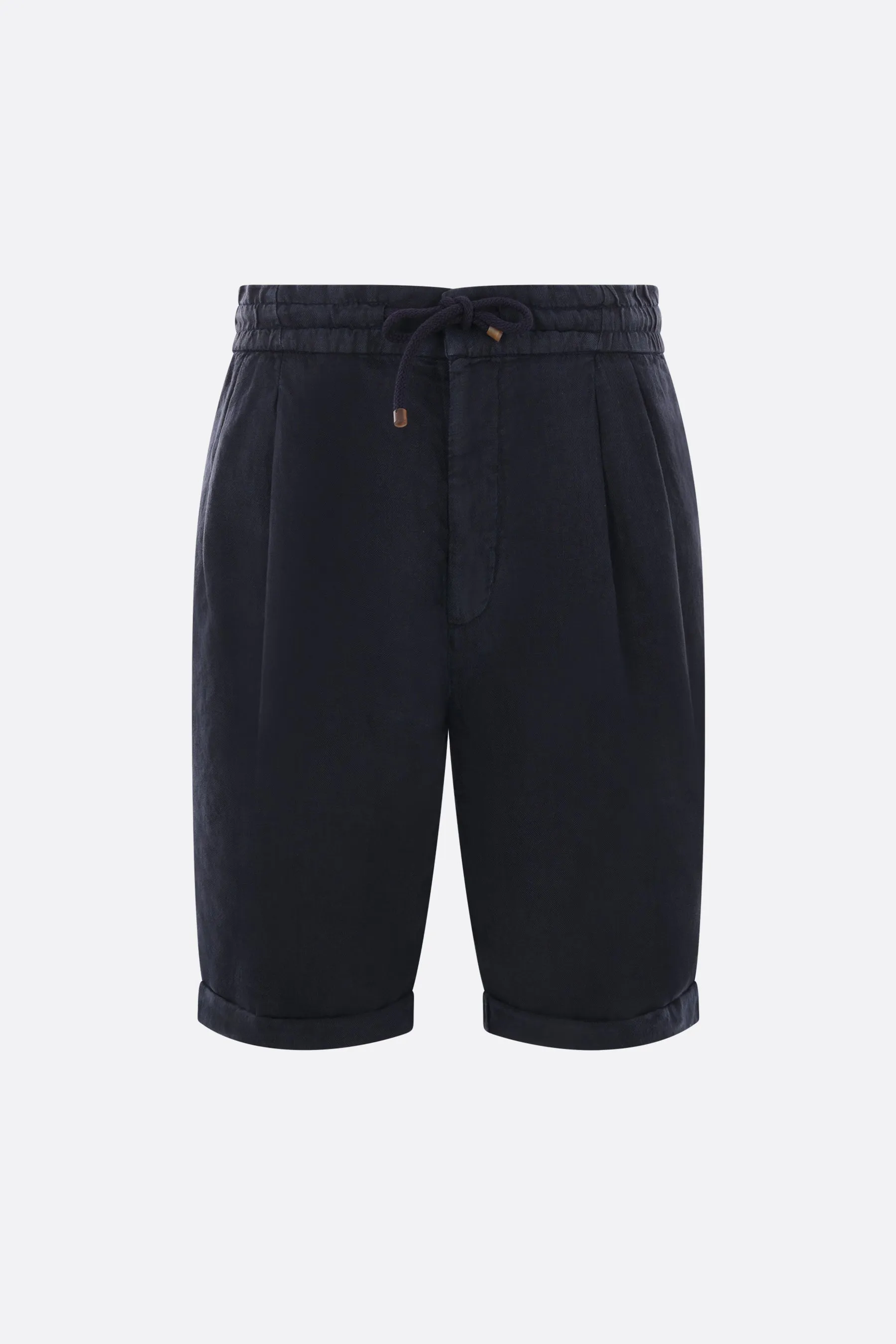 Pleated Gabardine Linen Shorts