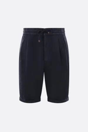 Pleated Gabardine Linen Shorts
