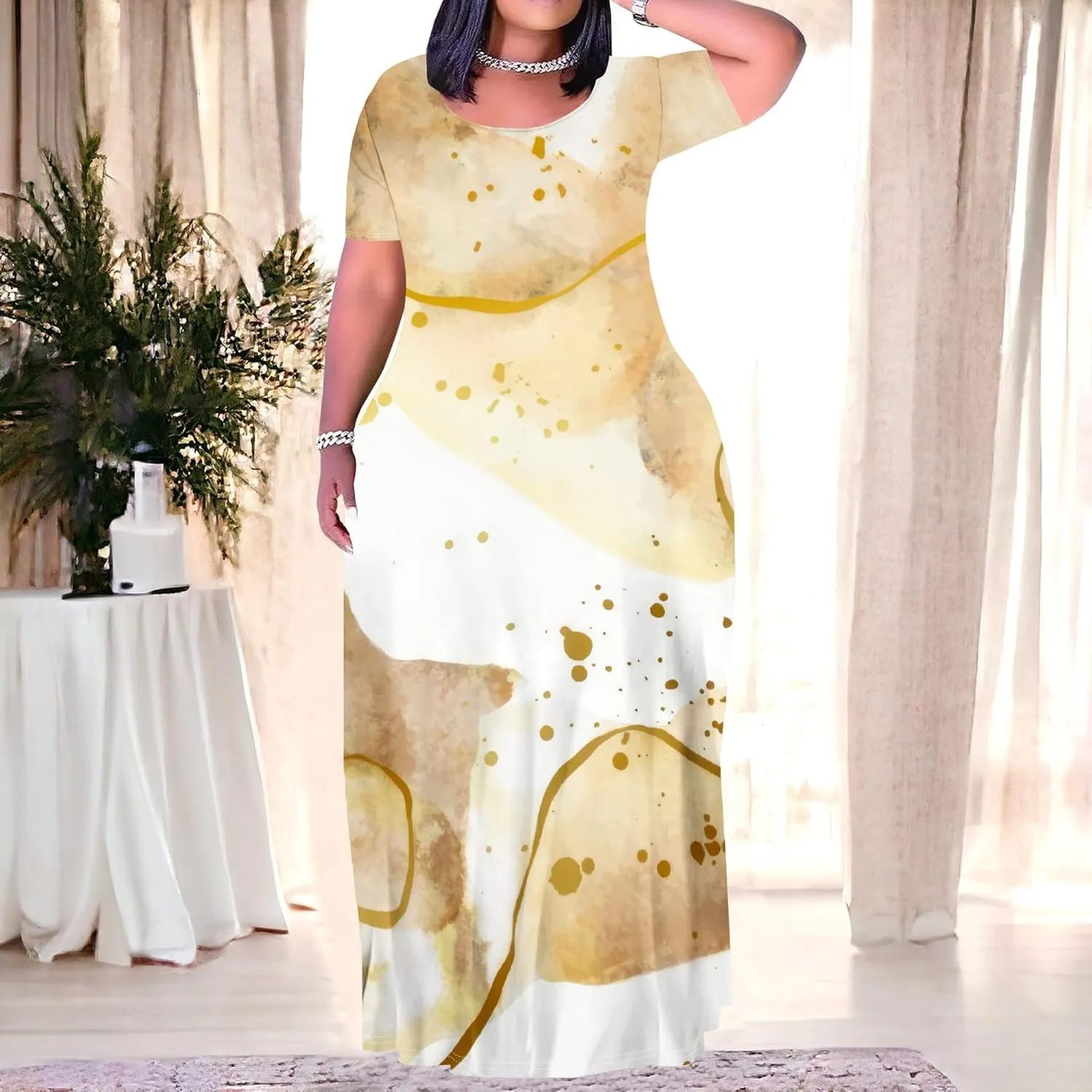 Plus Size Maxi Dresses for Curvy Women T-Shirt Summer Sun Dresses Loose Fit