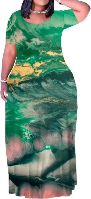 Plus Size Maxi Dresses for Curvy Women T-Shirt Summer Sun Dresses Loose Fit