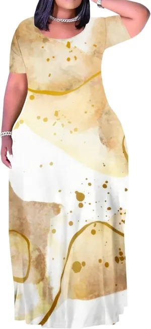 Plus Size Maxi Dresses for Curvy Women T-Shirt Summer Sun Dresses Loose Fit