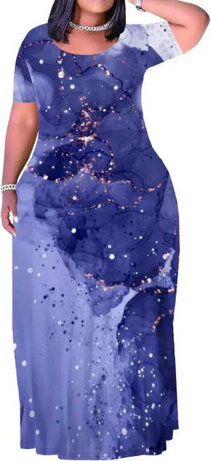 Plus Size Maxi Dresses for Curvy Women T-Shirt Summer Sun Dresses Loose Fit