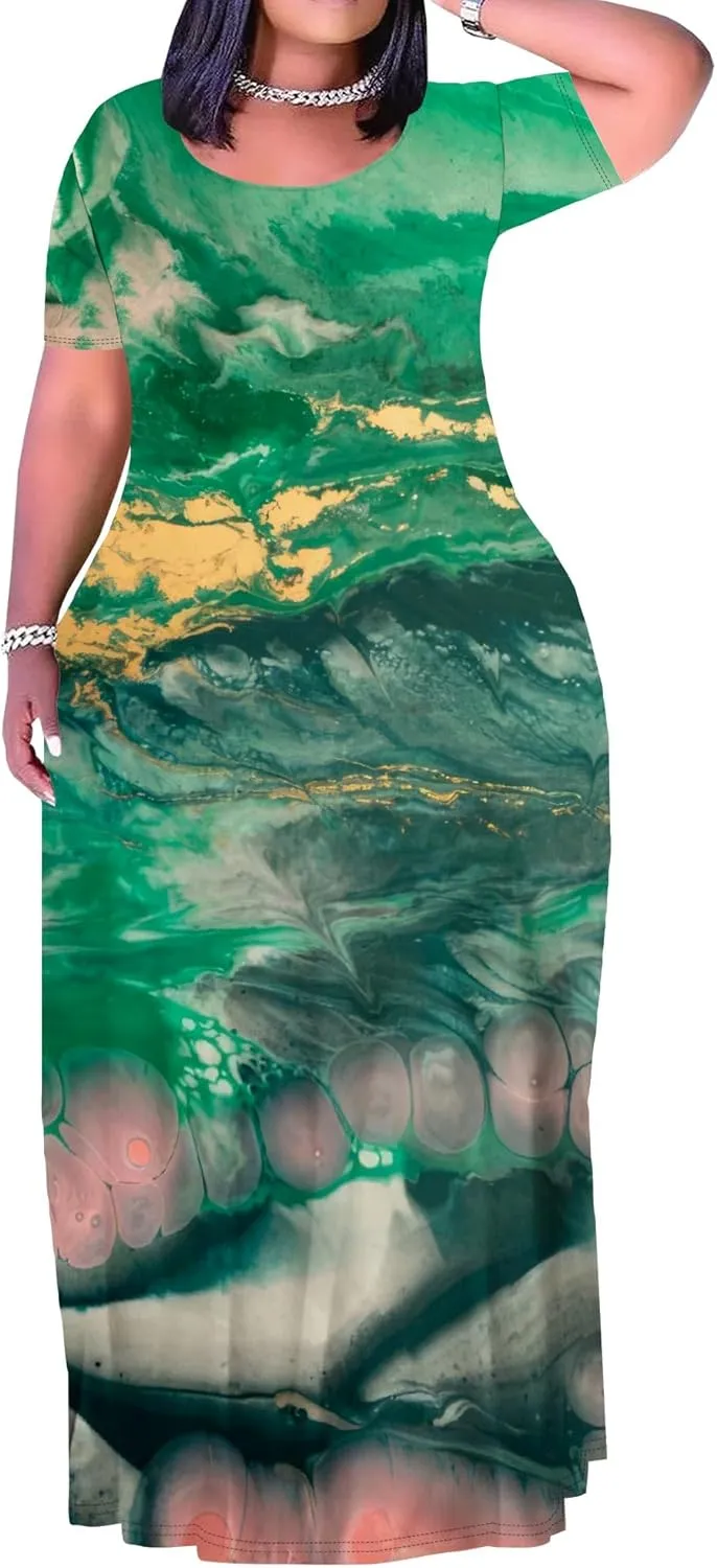 Plus Size Maxi Dresses for Curvy Women T-Shirt Summer Sun Dresses Loose Fit