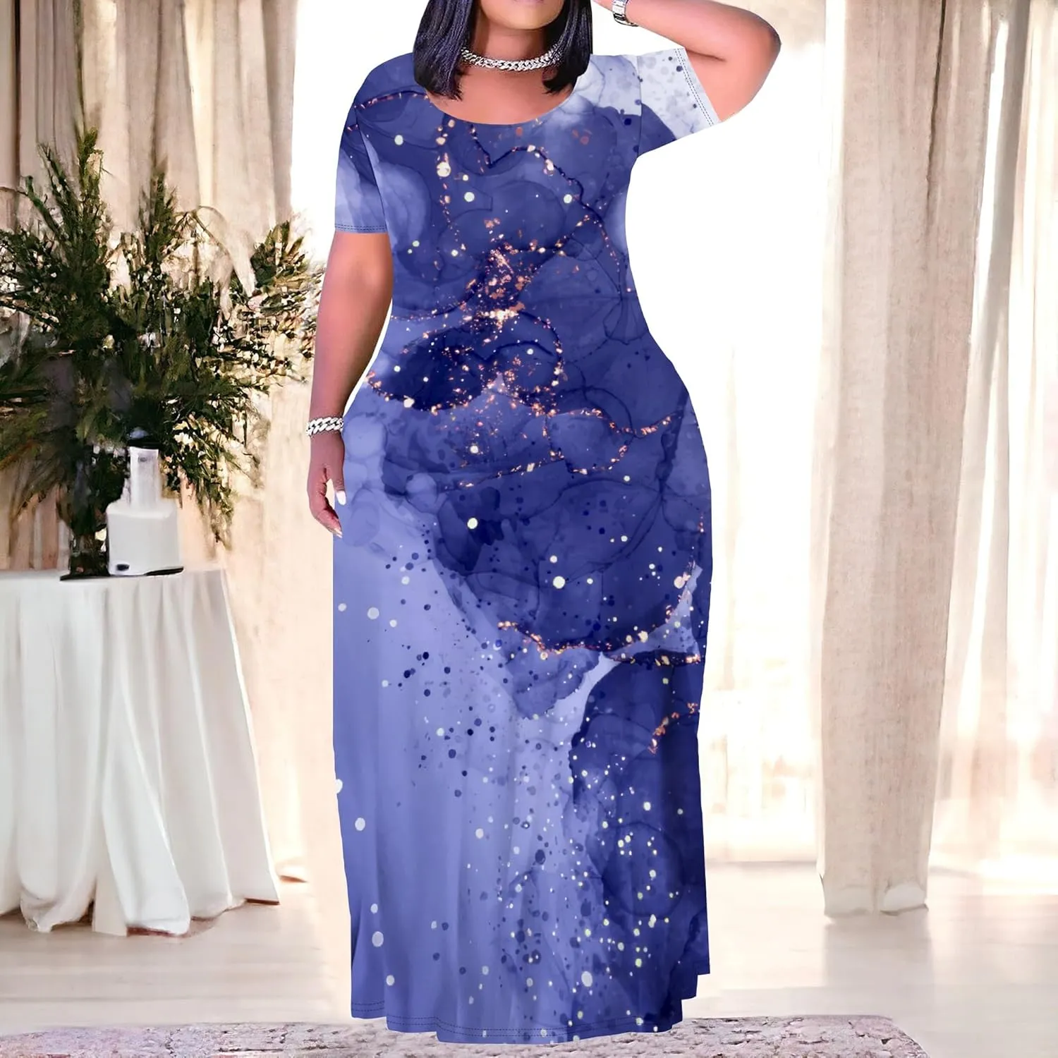 Plus Size Maxi Dresses for Curvy Women T-Shirt Summer Sun Dresses Loose Fit