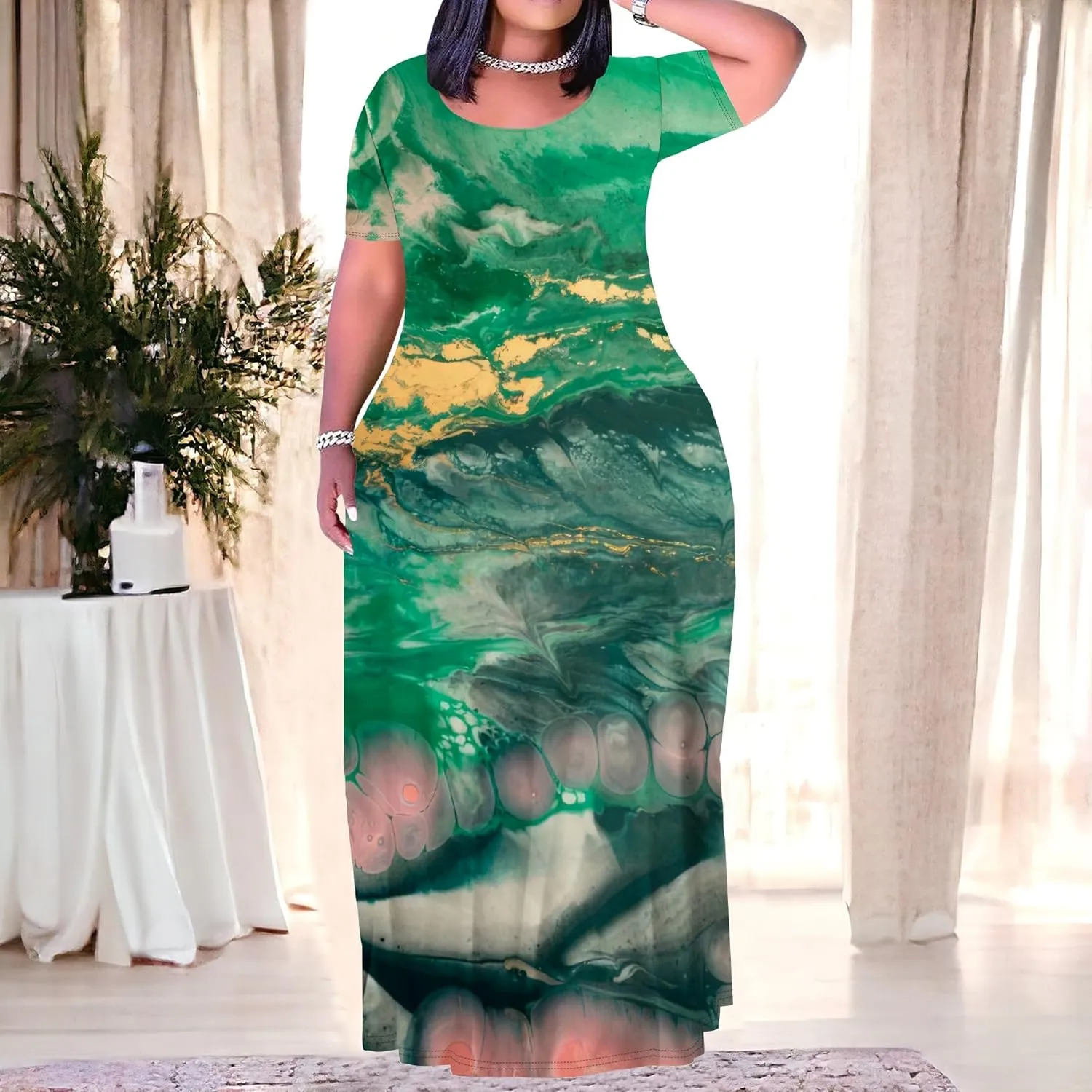Plus Size Maxi Dresses for Curvy Women T-Shirt Summer Sun Dresses Loose Fit