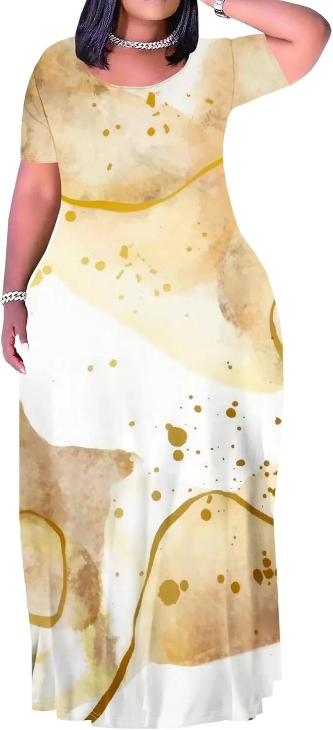 Plus Size Maxi Dresses for Curvy Women T-Shirt Summer Sun Dresses Loose Fit