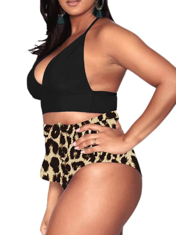 Plus Size Two Piece Bikini Swimsuits USA Flag Print Tummy Control Bathing Suits