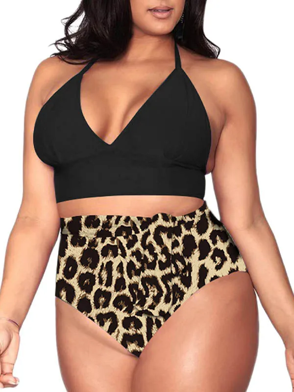 Plus Size Two Piece Bikini Swimsuits USA Flag Print Tummy Control Bathing Suits