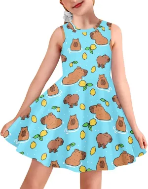 POLERO Mushroom Dress for Girls Summer Casual Party A-Line Midi Tank Dress Sleeveless Sundress for Kids 3-16 Years