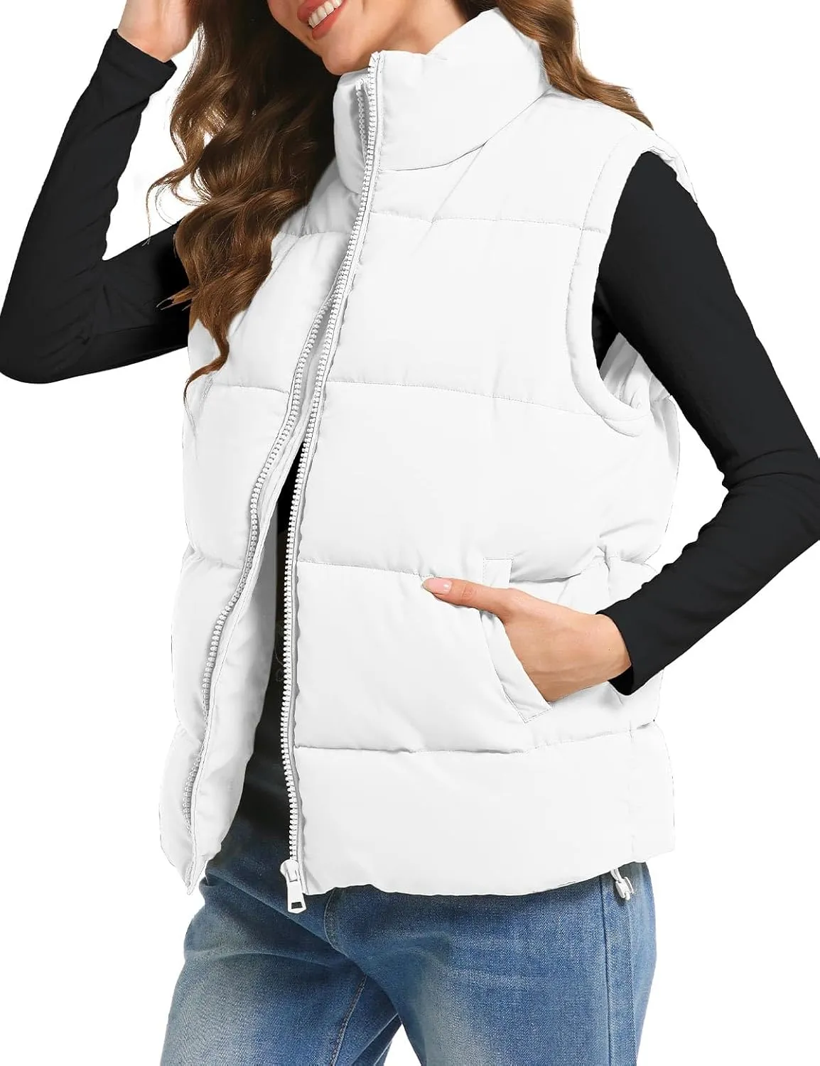 Polu Puffer Vest Women Zip Up Stand Collar Sleeveless Down Vests Oversized Padded Gilet Jacket