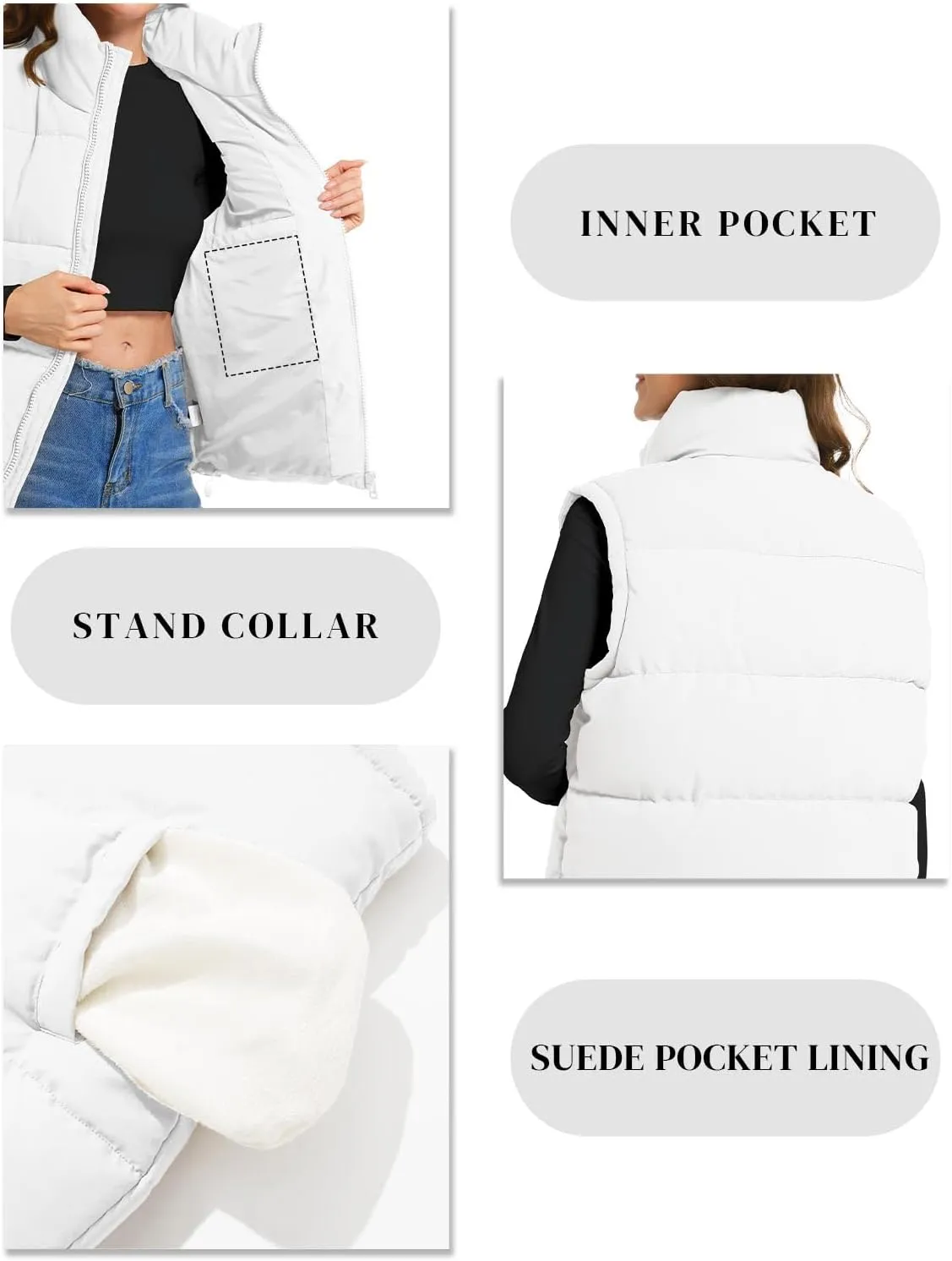 Polu Puffer Vest Women Zip Up Stand Collar Sleeveless Down Vests Oversized Padded Gilet Jacket