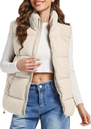 Polu Puffer Vest Women Zip Up Stand Collar Sleeveless Down Vests Oversized Padded Gilet Jacket