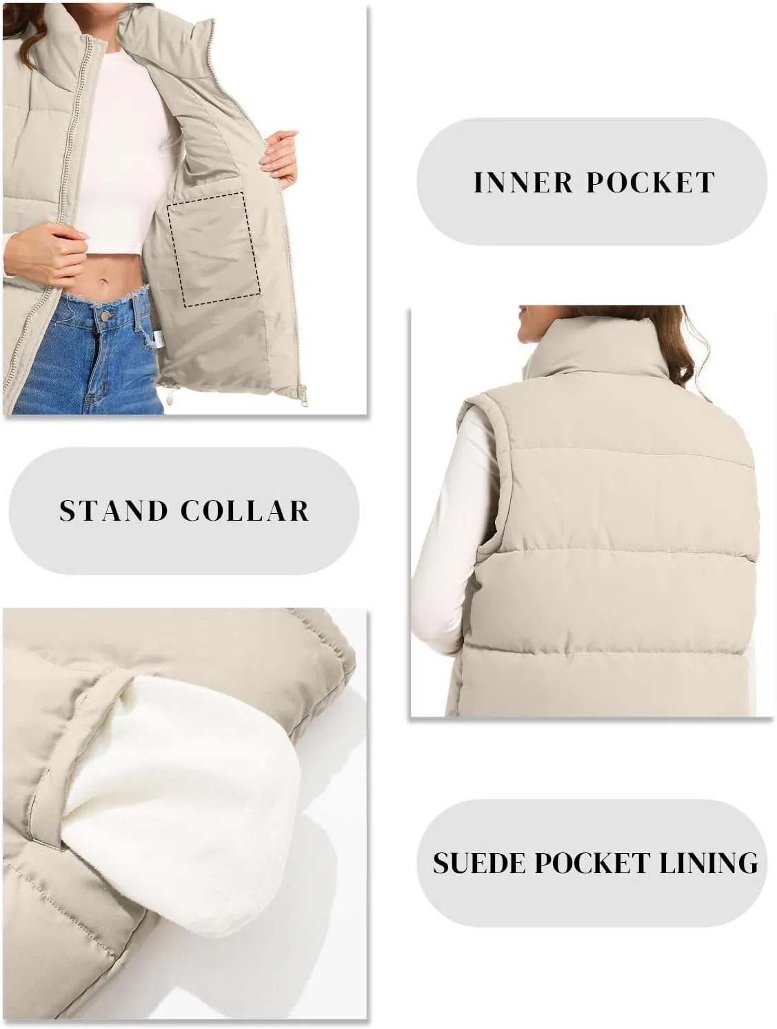 Polu Puffer Vest Women Zip Up Stand Collar Sleeveless Down Vests Oversized Padded Gilet Jacket