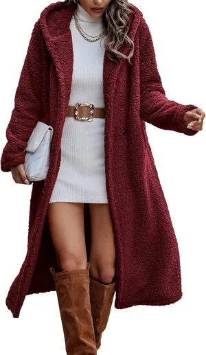 PRETTYGARDEN Women's Fashion Winter Coats Fuzzy Fleece Long Hooded Jackets Button Down Faux Fur Warm Outerwear
