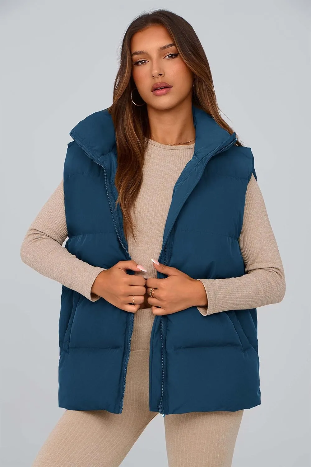 PRETTYGARDEN Women's Puffer Jacket Vests Casual Sleeveless Stand Collar Zip Up Coats Warm Winter Outerwear