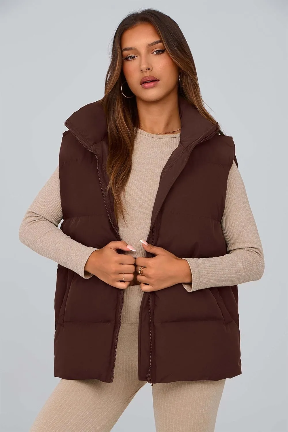 PRETTYGARDEN Women's Puffer Jacket Vests Casual Sleeveless Stand Collar Zip Up Coats Warm Winter Outerwear