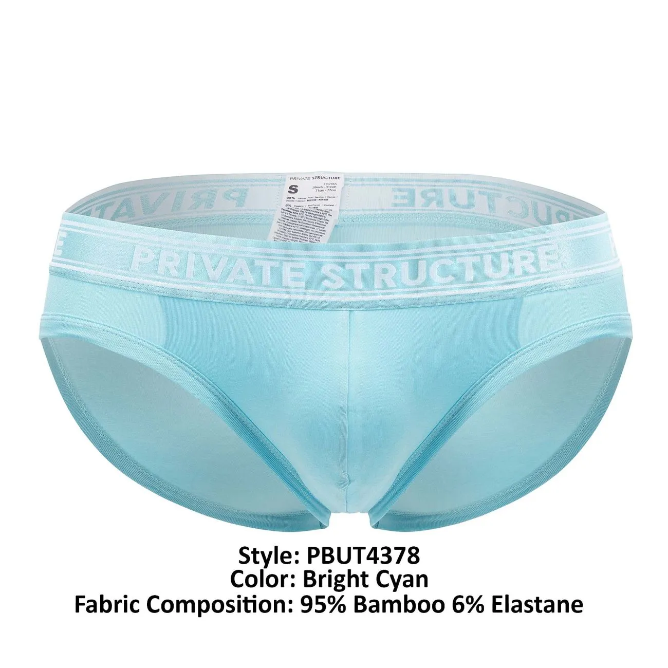 Private Structure PBUT4378 Bamboo Mid Waist Mini Briefs Color Bright Cyan